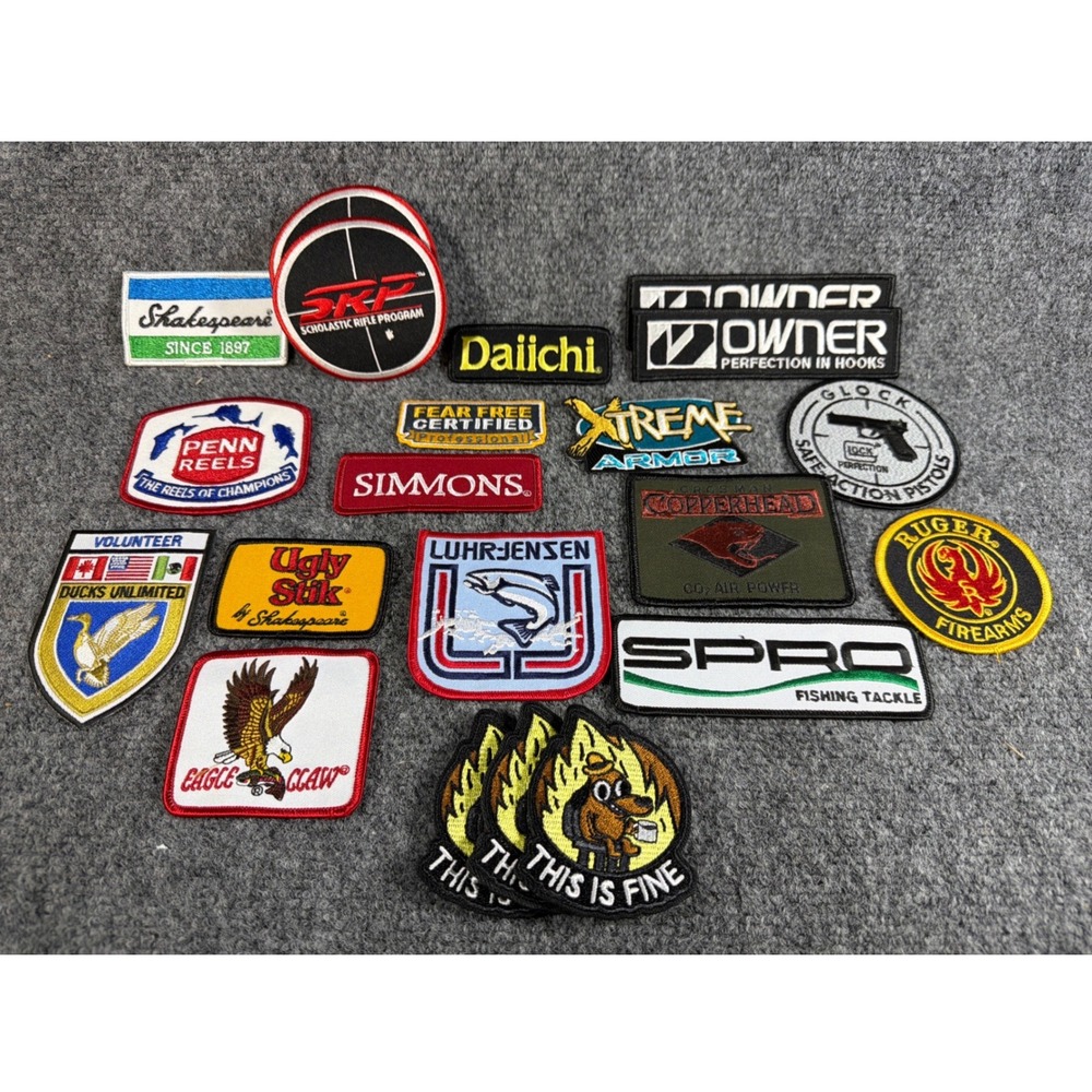 Outdoor Fishing Firearm Patch Lot Shakespeare Penn Ruger Glock This Is Fine